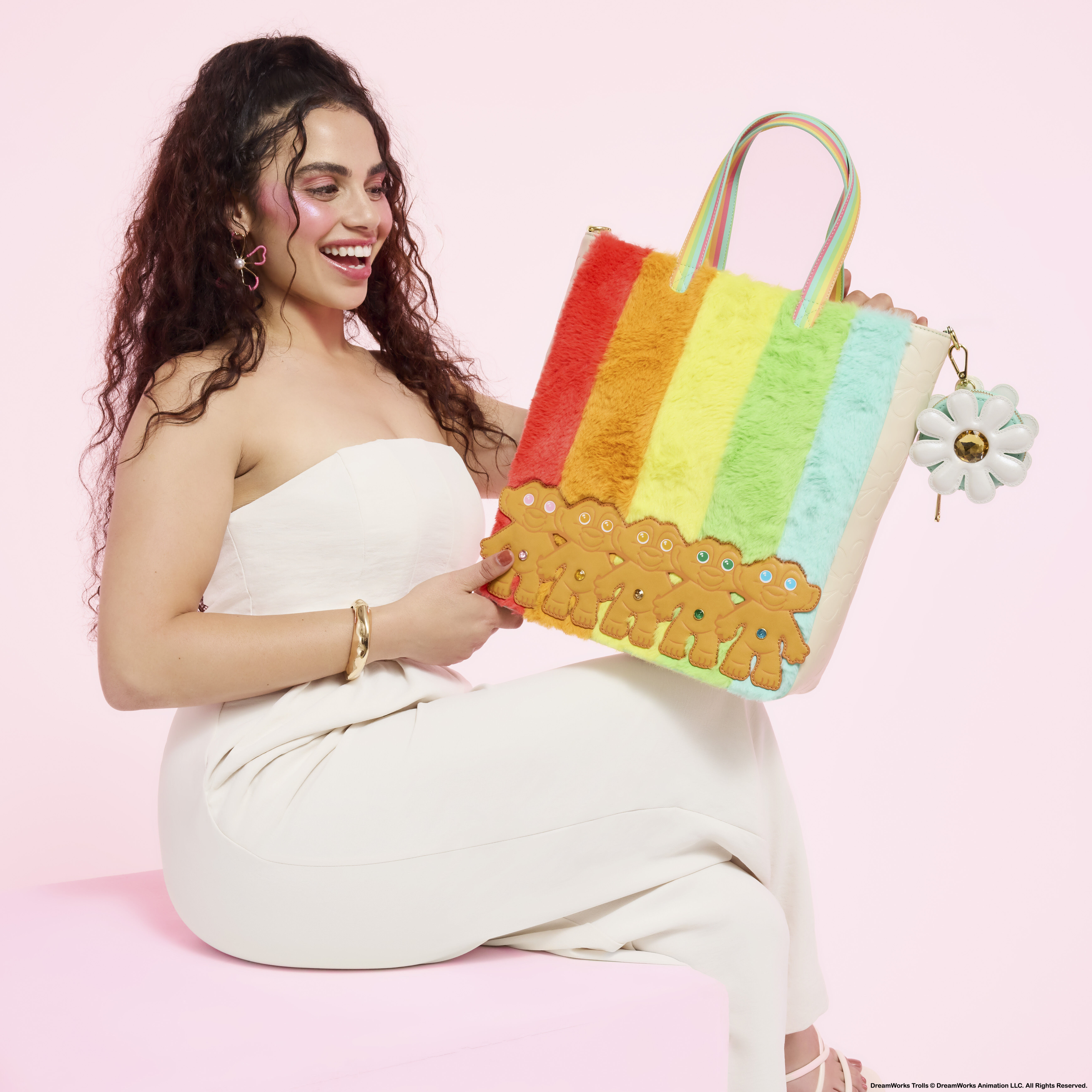 Classic Good Luck Trolls Plush Glitter Tote Crossbody Bag with
